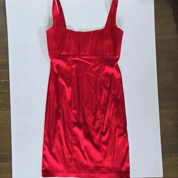 Calvin Klein red stretch satin formal date night mini dress sz 10 - Picture 3 of 17